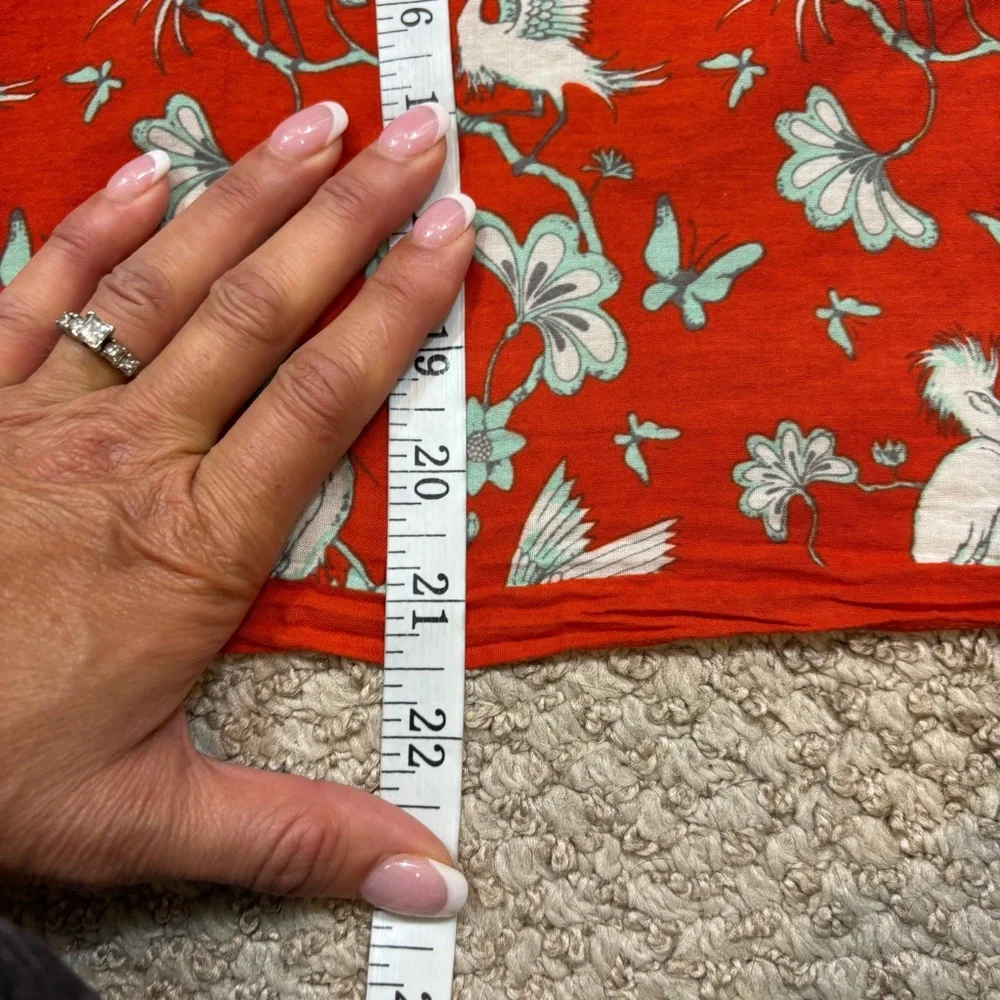 Ladies Vintage‎ Square Red Scarf Bird and Floral Print 100% Cotton